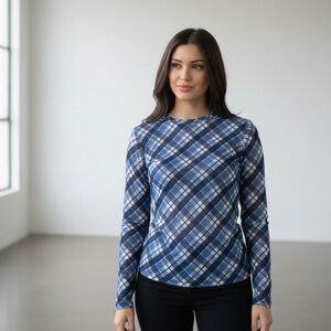 Pink Lily Navy Plaid Long Sleeve Top